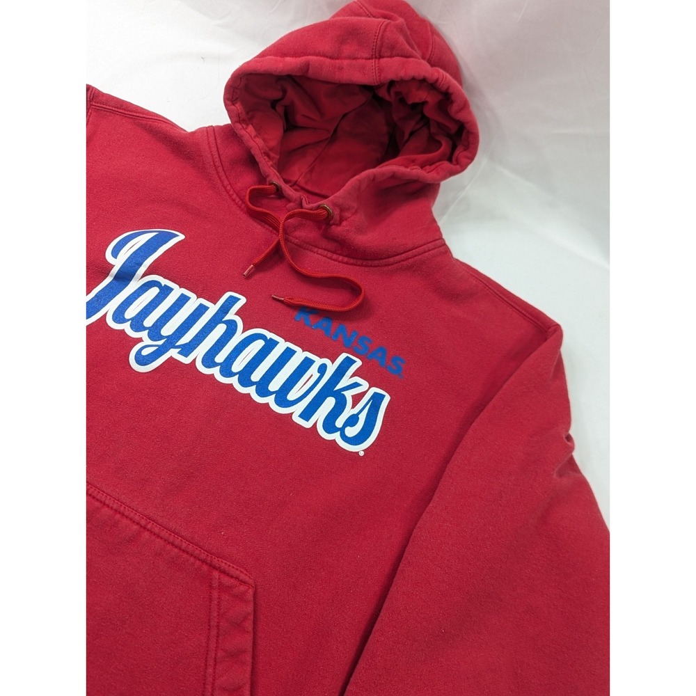 Vintage Champs Heavy Kansas Jayhawks Hoodie Sweatshirt Mens Y2K Red Pullover XL